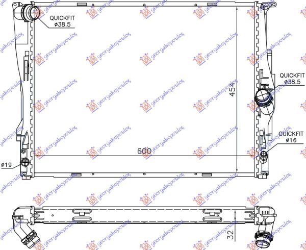 RADIATOR ALL MODELS PETROL (MANUAL- AUTOMATIC) (600x460x32) 2 TUBES (KOYO)
