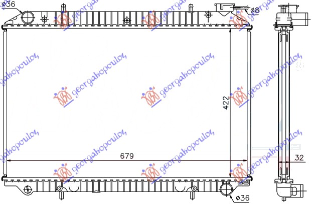 HLADNJAK MOTORA 1.6i 16V/2.0 D (42.3x68.5) POKLOPAC DESNO