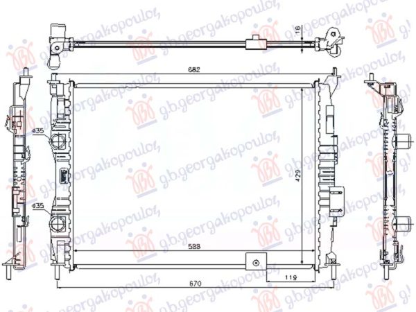 RADIATOR 1.6 PETROL (590x430x16) (WITHOUT TUBE) (NISSENS)