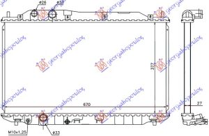 RADIATOR 1.6-1.8 AUTOMATIC WITHOUT AUTOMATIC TUBES (375x670x27) (KOYO)