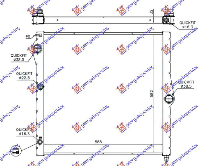 HLADNJAK MOTORA 4.4 (50i) BENZIN - 3.0 (50d) DIZEL (585x580x32) (CEO ALUMINIJUM)
