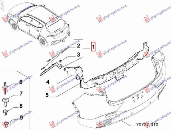 REAR BUMPER SIDE UPPER BRACKET PLASTIC (O)