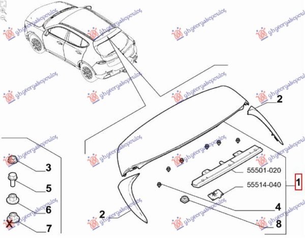 TAIL GATE UPPER SPOILER (W/THIRD BRAKE LAMP) (O)