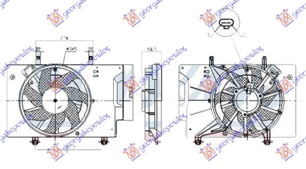 VENTILATOR KOMPLET (1.0 ECOBOOST BENZIN) (+AC) (345mm) (2+2 PIN) (NISSENS)
