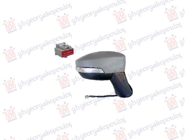 DOOR MIRROR ELECTRICAL HEATED FOLDABLE PRIMED (W/SIDE LAMP) (12PIN) (ASPHERICAL GLASS)