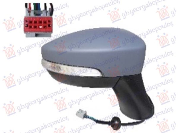 DOOR MIRROR ELECTRICAL HEATED FOLDABLE PRIMED (W/SIDE LAMP & FOOT LAMP) 10 PIN (ASPHERICAL GLASS)