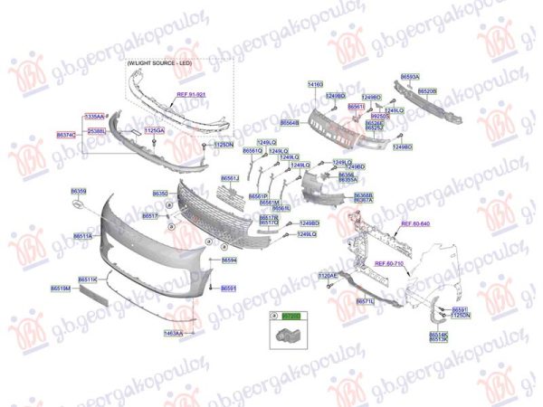 FRONT BUMPER GRILLE (W/4 PDC HOLES) (O)