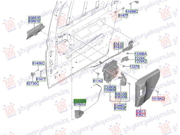 REAR DOOR LOCK (FRONT PART) (O)
