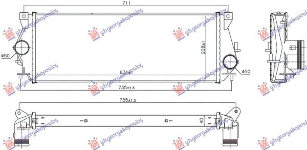 RADIATOR INTERCOOLER 2.5 DIESEL (631x228)