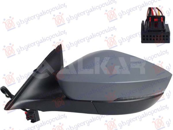 DOOR MIRROR ELECTRICAL HEATED FOLDABLE PRIMED (W/SIDE LAMP) (10 PIN) (CONVEX GLASS)